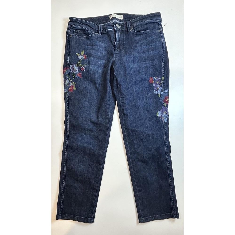 J Jill Women Slim Ankle  Jeans Denim High Rise Stretch Size 6P Floral Embroidery